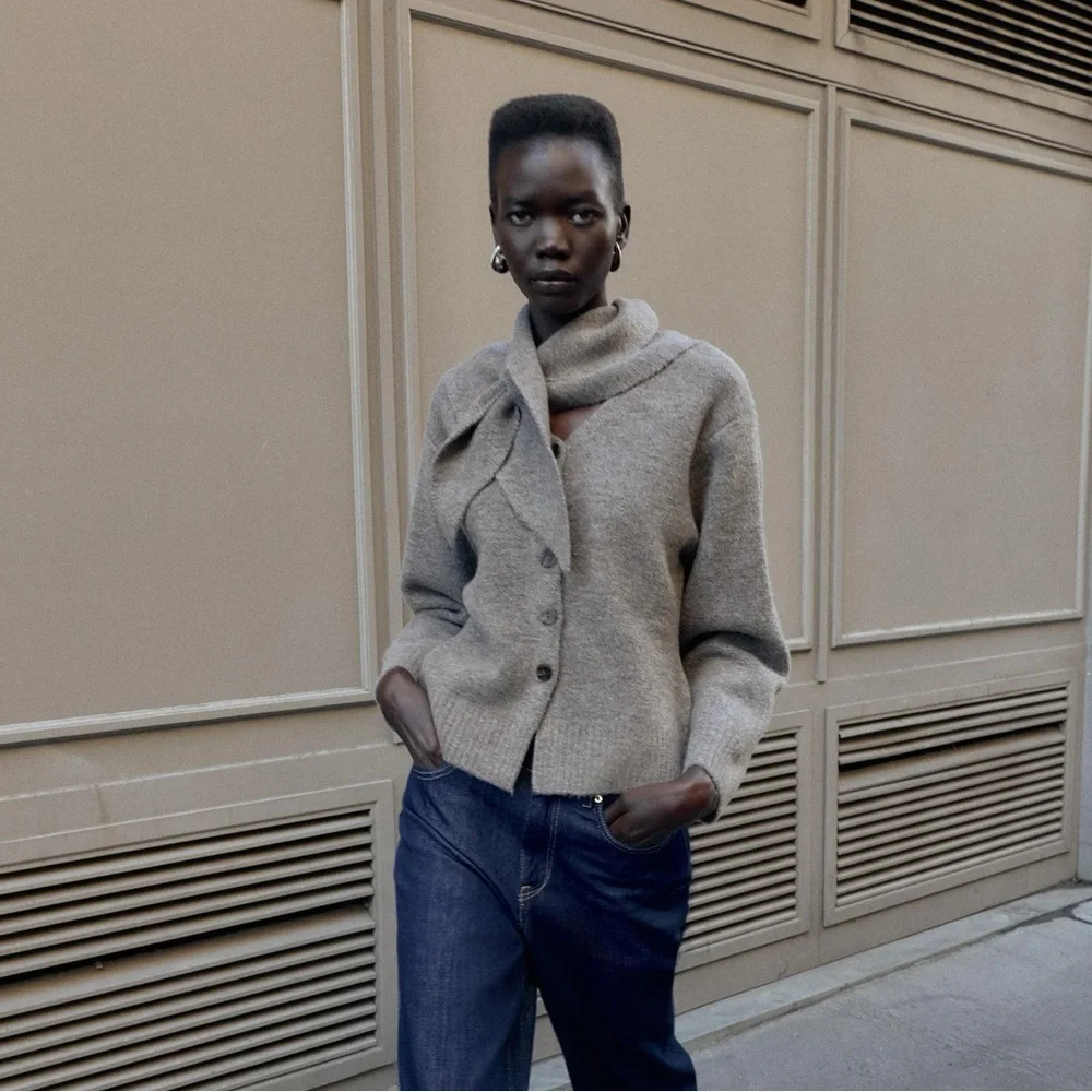 ZARA SCARF KNIT CARDIGAN - Picture 2 of 12